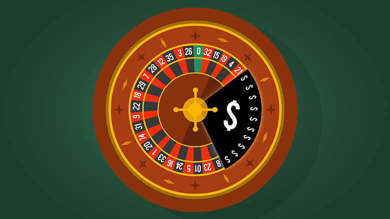 Roulette wheel with shaded area cover with dollar signs
