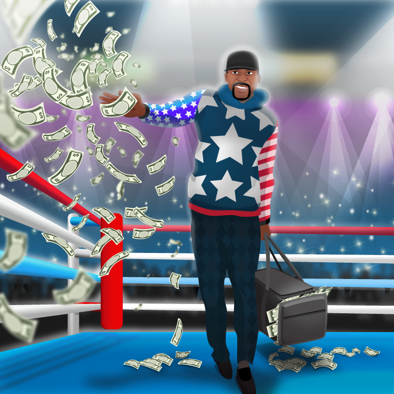 Mayweather in the ring with loud of money