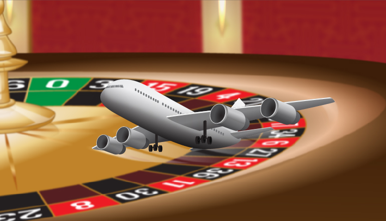An air plain is flying above the roulette wheel