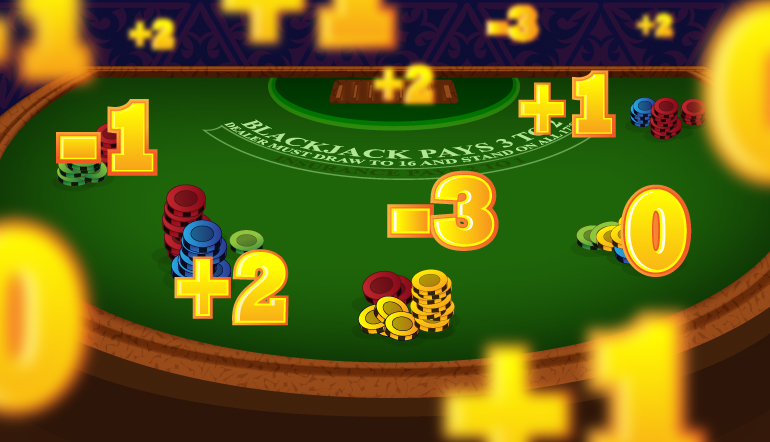 Blackjack table with floating card counting calculations