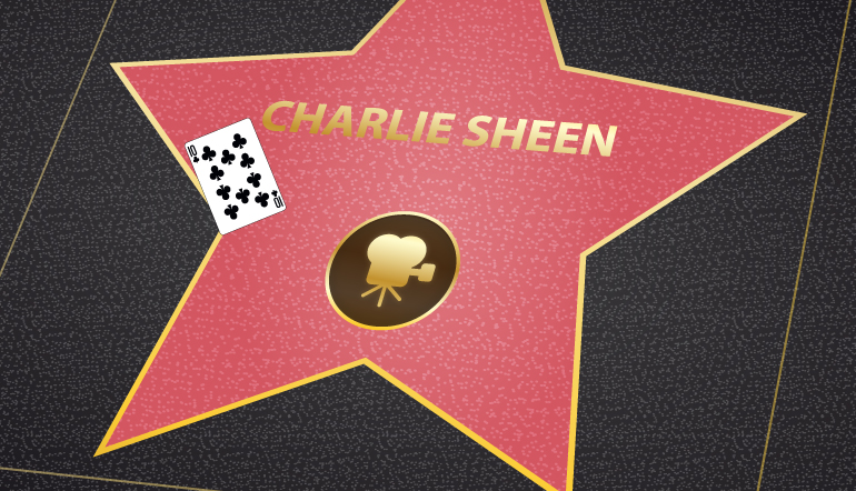 Charlie Sheen walk of fame star with a ten of clubs card
