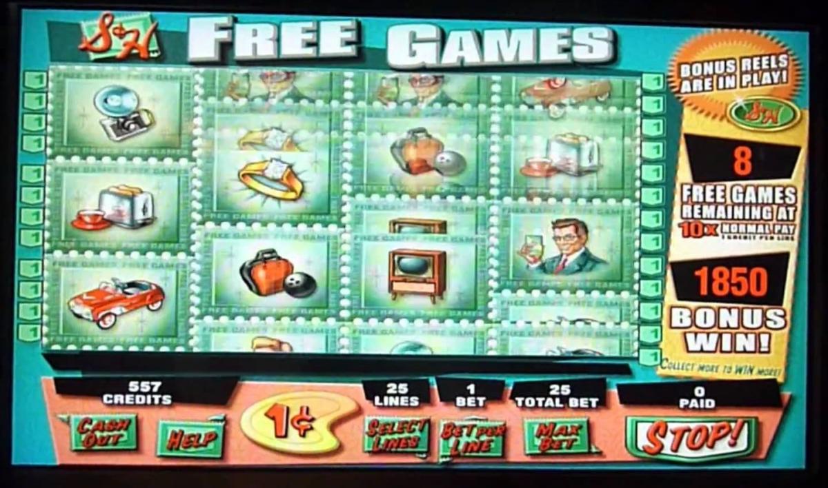 Slot machine screen with the title "Free Games"