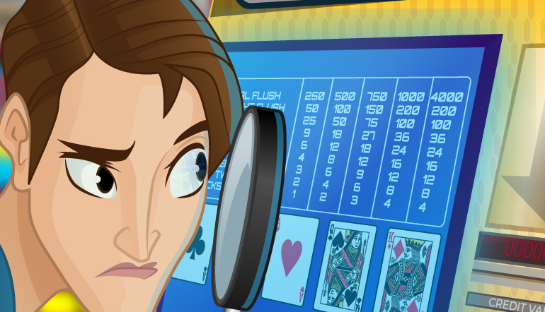 Video poker player with magnifying glass