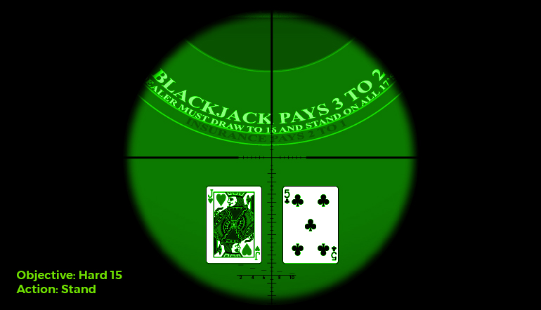 The sight of a blackjack table with cards through a night vision scope